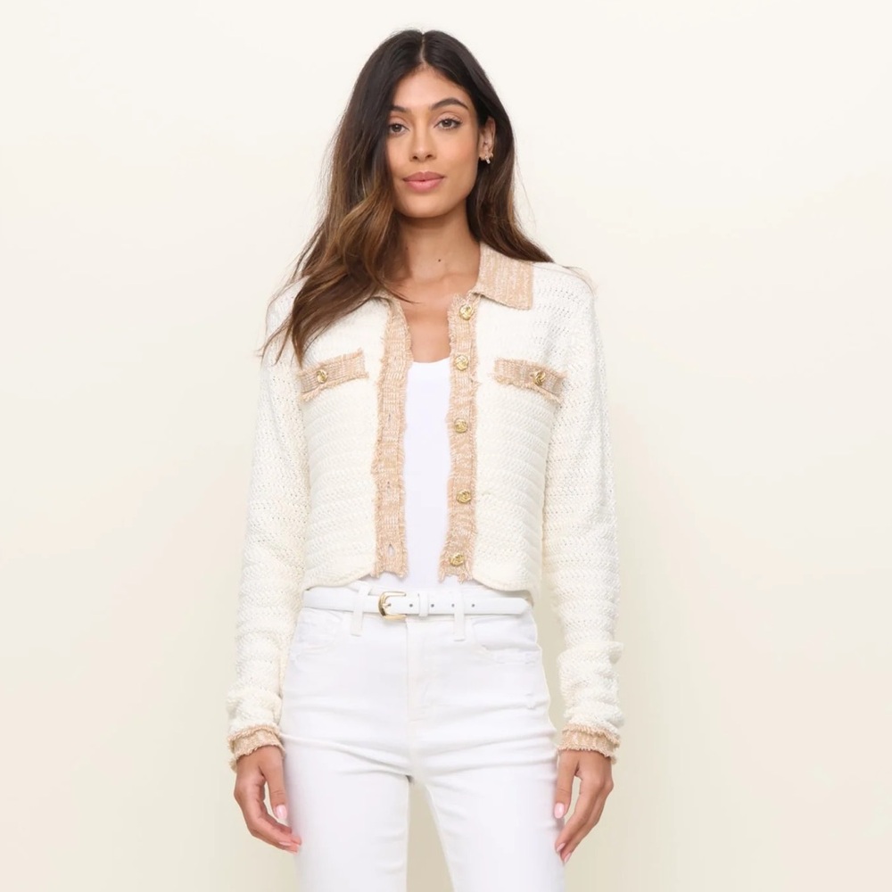 Central Park West‎ || Chloe Tipped Jacket Scallop Fringe Ivory XS NWT